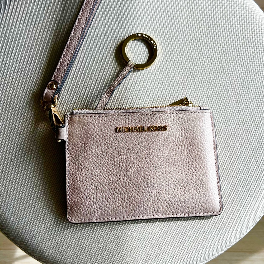 Michael Kors Pebbled Leather Wristlet Pouch Blush Pink Preloved - Picture 9 of 12